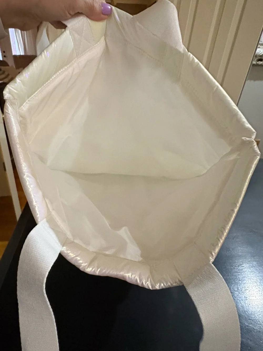 Sleek Bath & Body Works Iridescent Puffer Tote in White